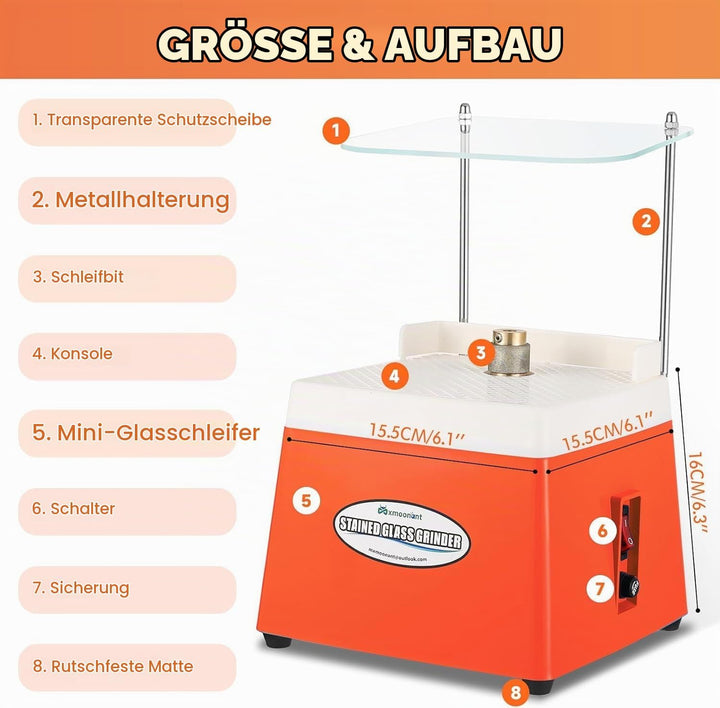 Mxmoonant Automatische Glasschleifmaschine für Buntglas, Keramik, DIY-Heimdekoration, Mosaikfliesen,