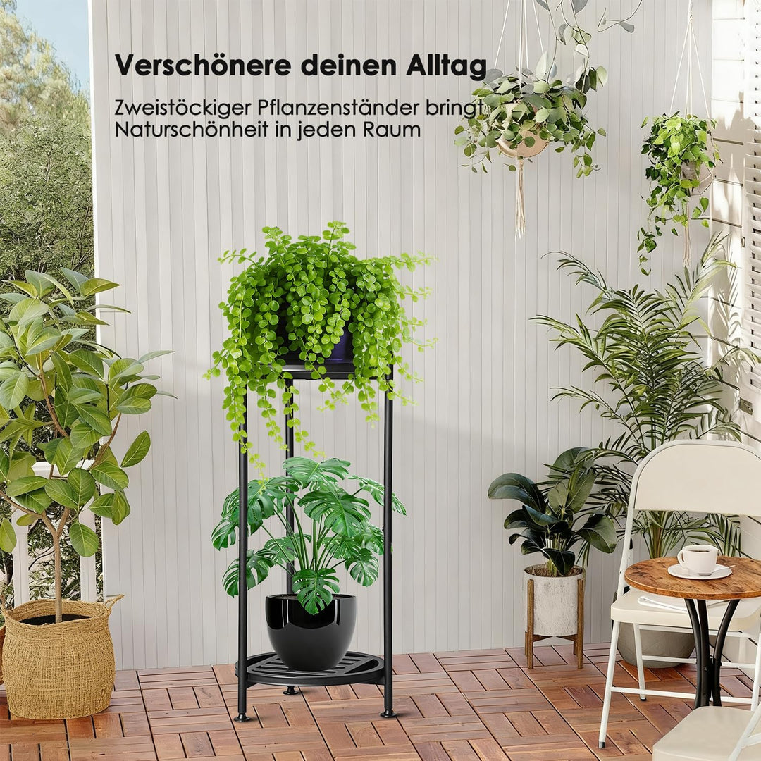 Pflanzenständer Indoor Outdoor,2 Etagen rund Metall Blumenständer,75 cm hoch rostfest Blumenhocker,s