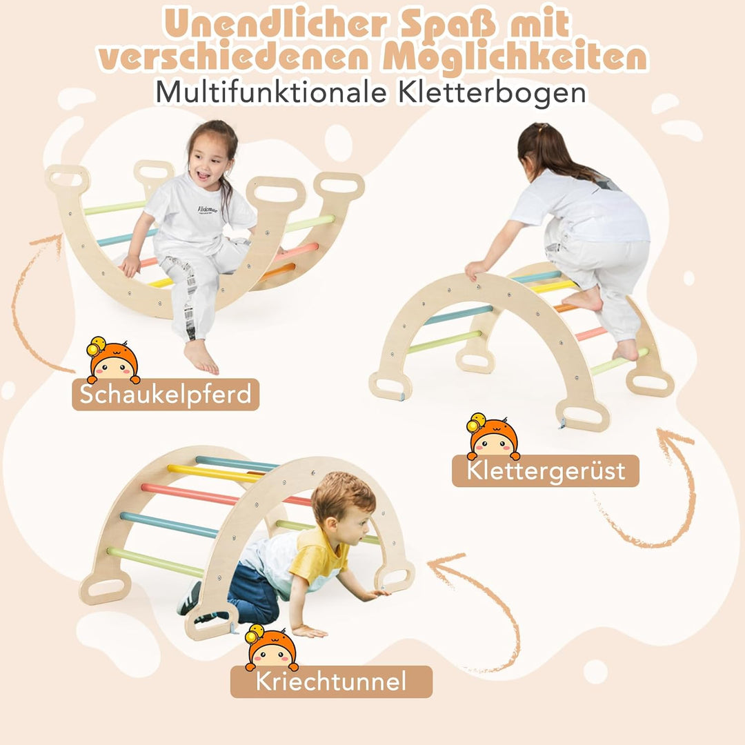 COSTWAY Kletterdreieck mit Rutsche, Kletterbogen, inkl. doppelseitige Rampe, zum Klettern, Rutschen