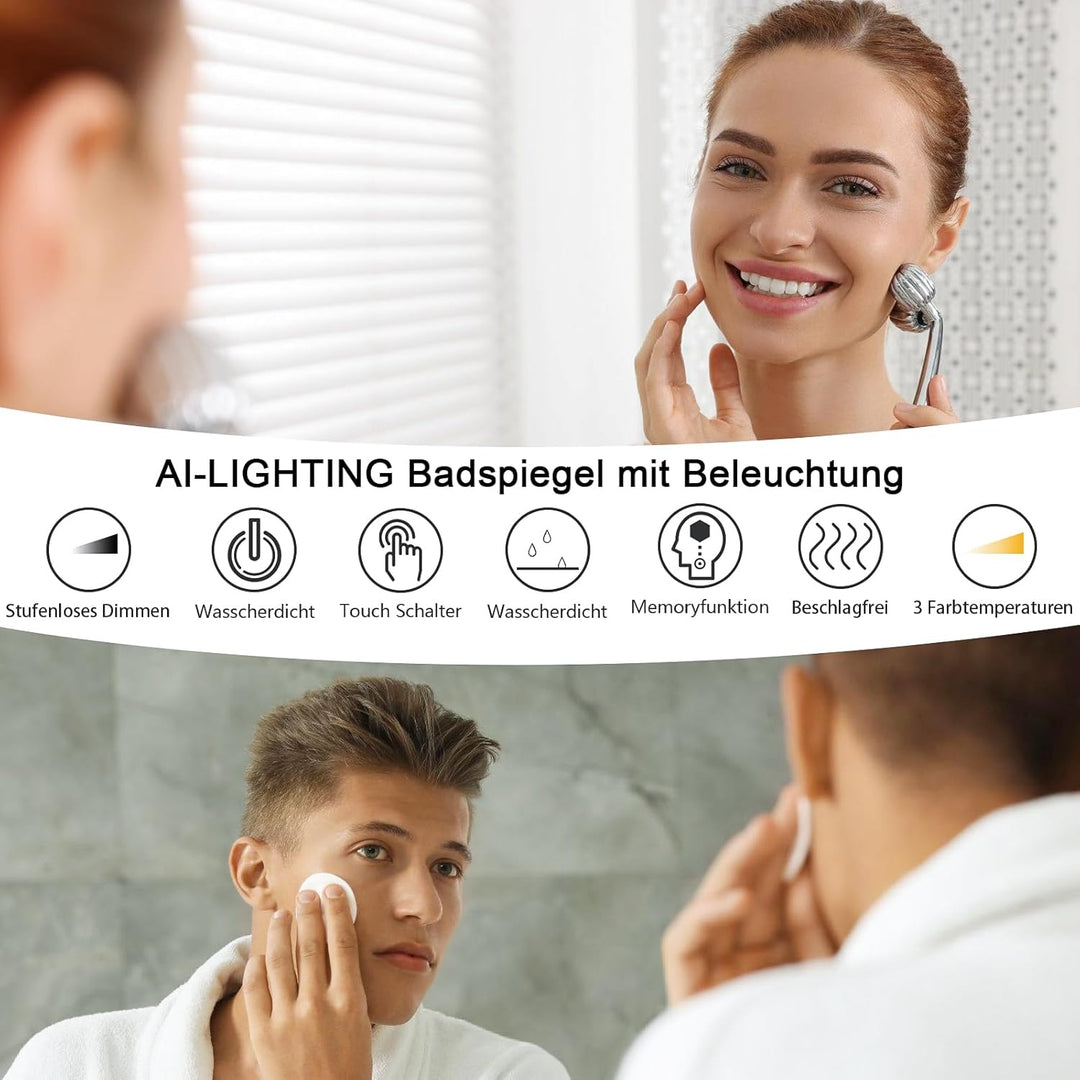 AI-LIGHTING Led Badezimmerspiegel mit Beleuchtung 50cm Badspiegel Rund Beleuchtet Antibeschlag Wands