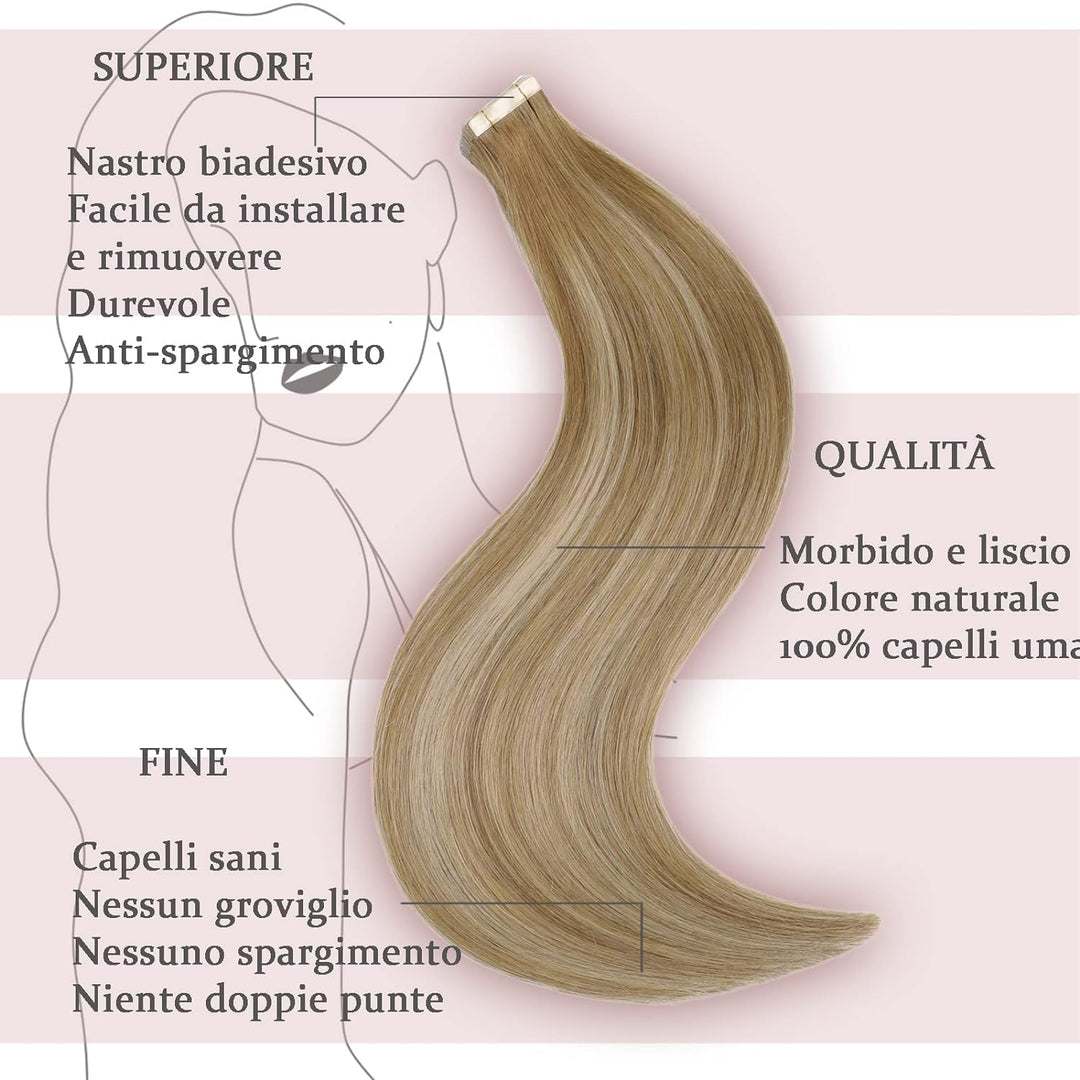 HotLulana Tape Extensions Echthaar Hellbraun Mix Dunkelblond Invisible Tape Extensions Echthaar Bala