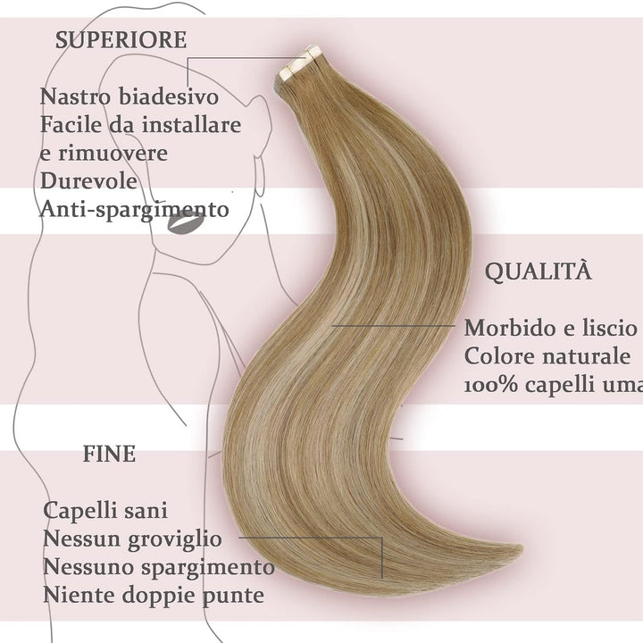 HotLulana Tape Extensions Echthaar Hellbraun Mix Dunkelblond Invisible Tape Extensions Echthaar Bala