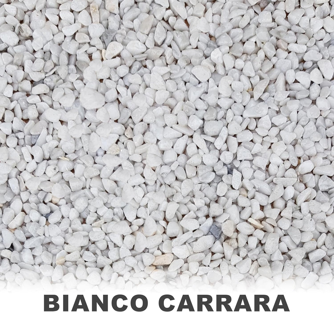 25Kg Steinteppich Set Marmorkies Bodenbeschichtung Bianco Carrara Weiss 1-4mm - 2qm Korngrösse 1-4mm