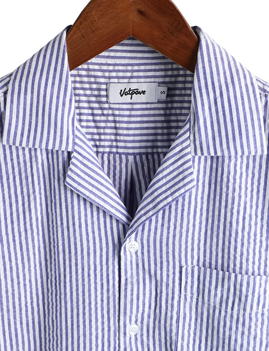 VATPAVE Herren Gestreifte Sommerhemd Casual Button Down Kurzarm Strand HawaiiHemd S Königsblau, S K&