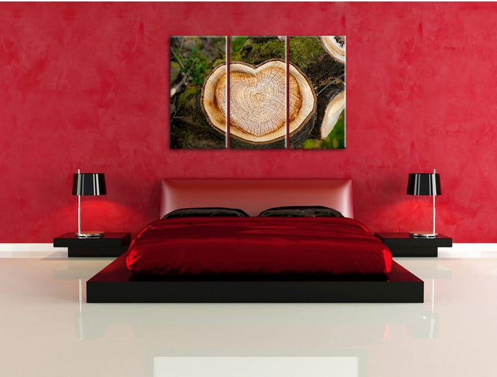 Pixxprint Jahresringe am Baumstamm / 3-Teilig/Gesamtmass 120cm Leinwandbild bespannt auf Holzrahmen/