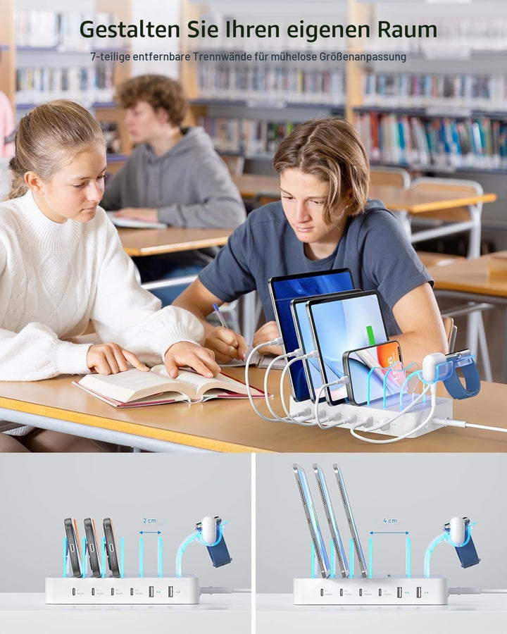 SooPii Premium 90W 6-Port USB C Ladestation für mehrere Geräte,Weiss Weiss 90W, Weiss 90W