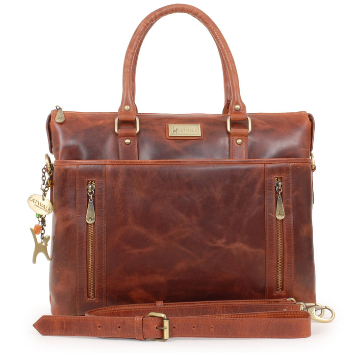 Catwalk Collection Handbags - Damen Leder Laptoptasche 16 Zoll - Aktentasche Gross - Schultertasche