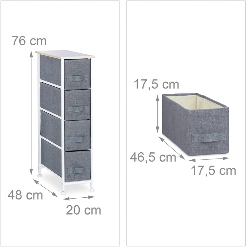 Relaxdays Regalsystem, 4 Stoff-Schubladen, HxBxT: 76 x 20 x 48 cm, universale Schubladenbox, Metall