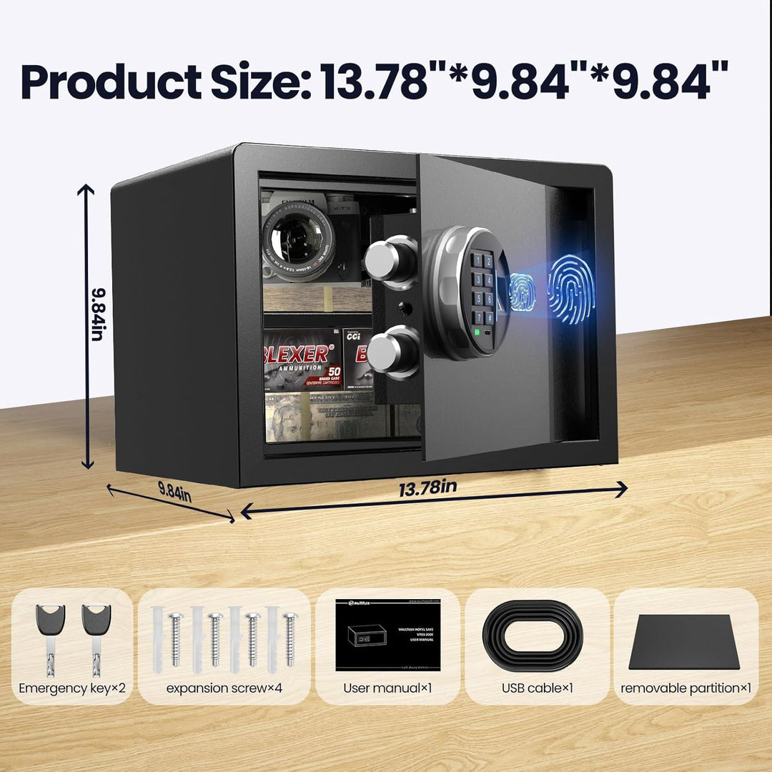 Grimtron Biometrischer Fingerabdruck-Tresor – 22L Sicherheitsbox mit LED-Beleuchtung, leisem Modus,