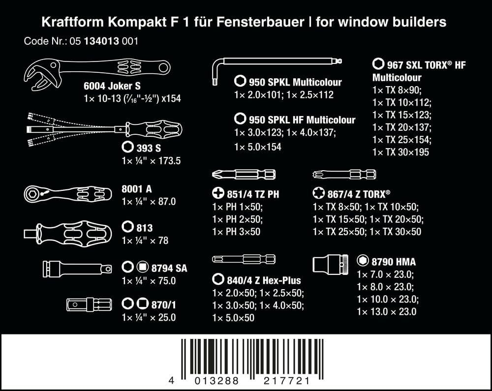 Wera Kraftform Kompakt F 1 Schraubwerkzeugsatz für Fensterbauer, 35-teilig Single
