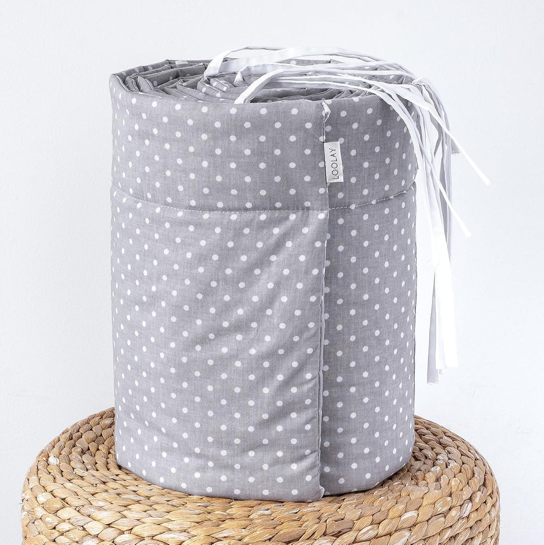 LOOLAY Mini Punkte Grau 100% Baumwolle Bettschutzgitter 420, 360, 210, 180 x 30 cm Bett Schutz Bettg