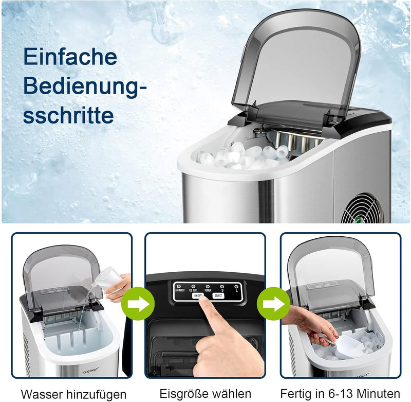 GOPLUS Eiswürfelmaschine mit 2,2L Wassertank, Elektrische Eiswürfelbereiter, Eismaschine inkl. Eisko