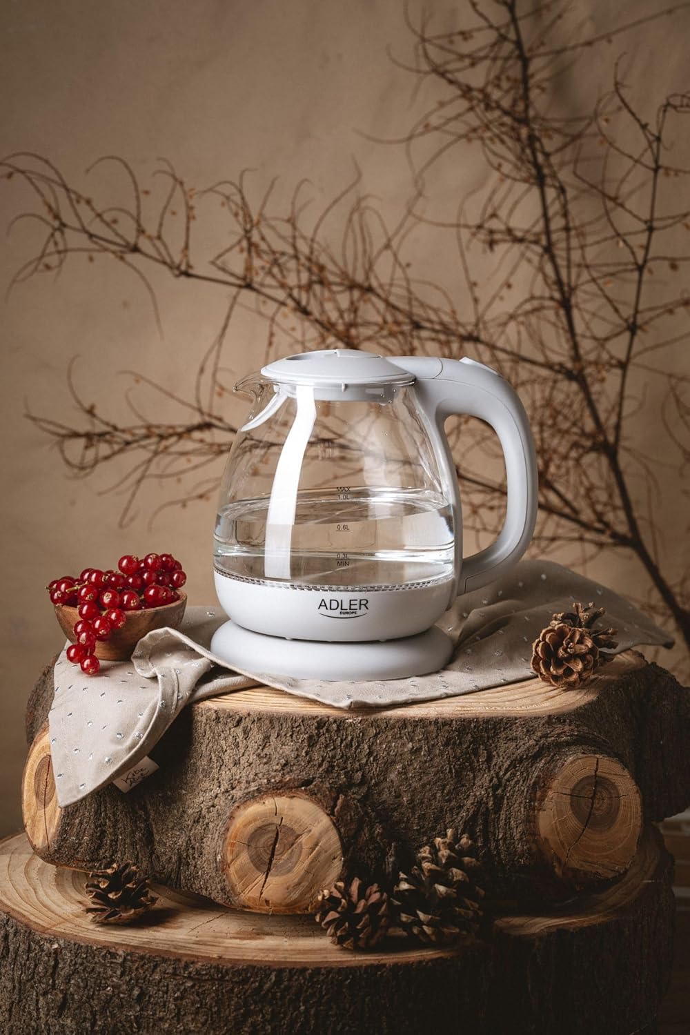 adler AD 1238 Elektrischer Wasserkocher aus Glas, klein, 1 l, 1100 W, LED-Beleuchtung, 1100 W, 1 Lit