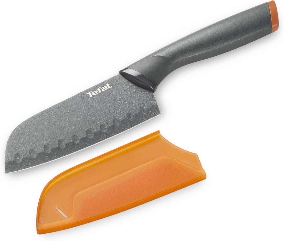 Tefal Fresh Kitchen Santoku-Messer 12 cm, Edelstahl, Anthrazit/Orange, cm, 36 x 10 x 5.1 cm, 1 Einhe