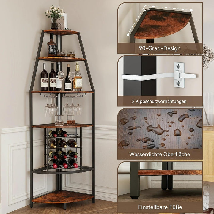 5-stöckiges Eck-Weinregal, stehend Barschrank mit Glashalter and Weinaufbewahrung, industrielles Win