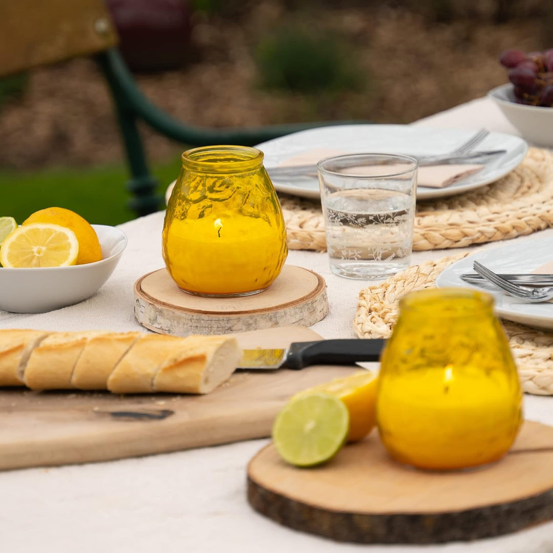 HOFER 6 x Bistro-Licht Citronella gelb | Windlicht Outdoor | Hochwertige Kerze im Glas mit Citronell