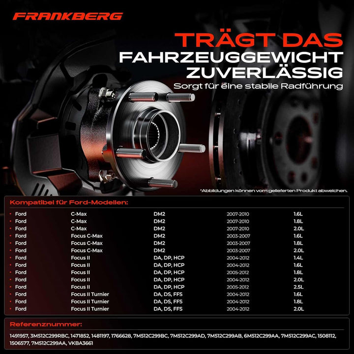 Frankberg 2x Radnabe Radlagersatz Hinterachse für C-Max DM2 Focus C-Max Focus II DA DP HCP DB DH FCH