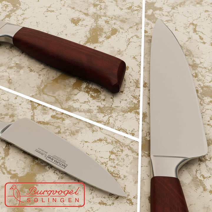 Burgvogel Solingen Natura Line, 20 cm Kochmesser Holzgriff, rot satiniert, geschmiedet, sehr scharfe
