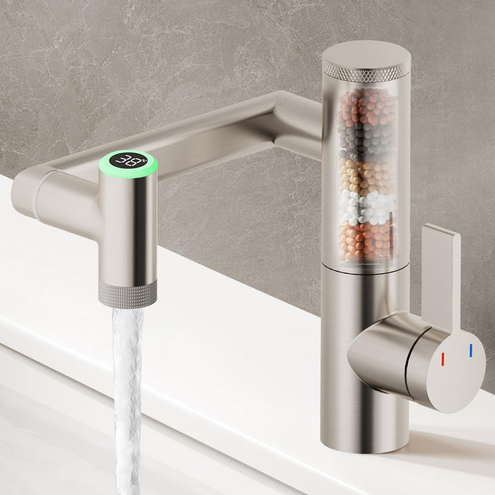 JONKEAN 1080 ° Drehbare Wasserhahn Bad mit Filter, Waschbecken Armaturen mit Temperaturanzeige, Einh