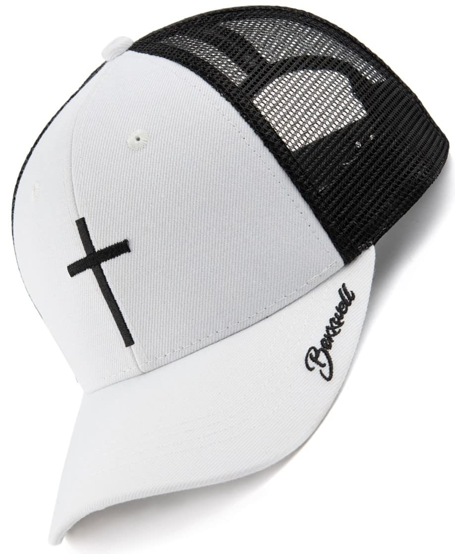 Bexxwell Trucker Cap weiss schwarz mit Kreuz-Stickerei (optimale Passform, Kappe, White, Black, Truc
