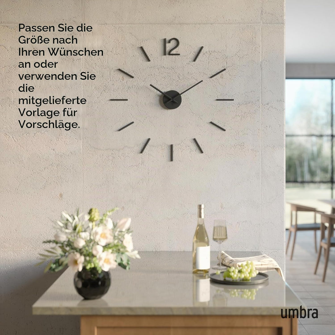 Umbra Blink, Moderne und Minimalistische DIY Quarz Wanduhr ohne Rahmen, Ziffern zum Aufkleben, Wandd