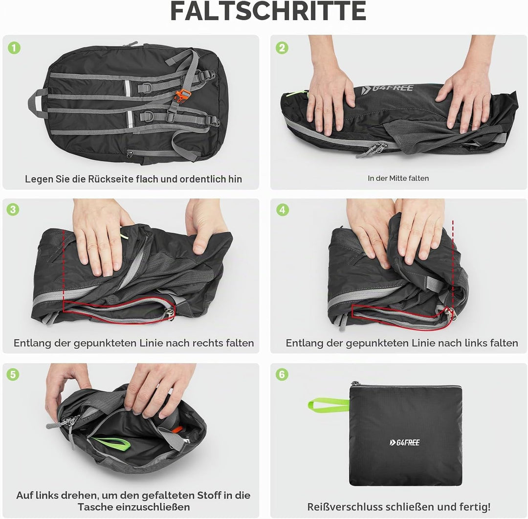 G4Free Faltbarer Leichter Rucksack 25L Unisex Tagesrucksack Kleiner Reiserucksack Wanderrucksack Tre