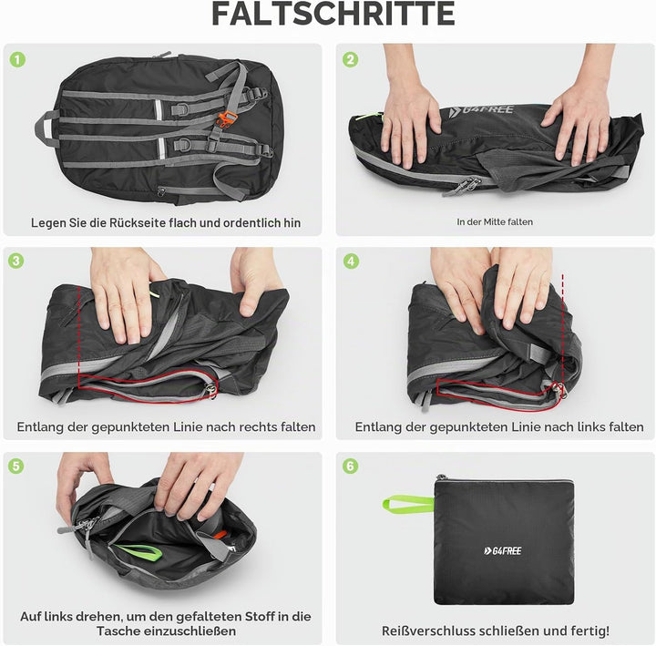 G4Free Faltbarer Leichter Rucksack 25L Unisex Tagesrucksack Kleiner Reiserucksack Wanderrucksack Tre
