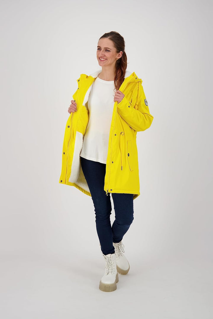 Ankerglut Damen Friesennerz Regenmantel Kapuze Wasserdicht Wetterfest Windbreaker mit Teddyfleece Re