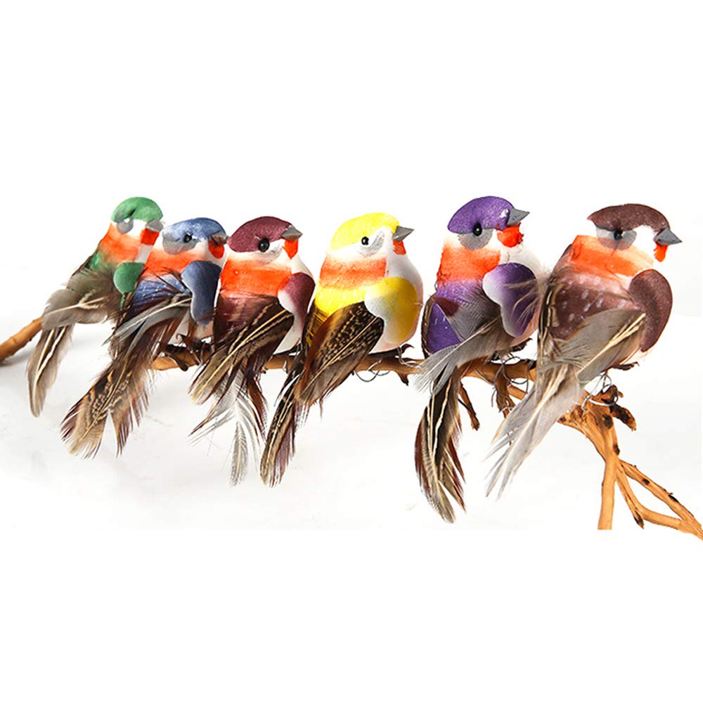 Yolococa Künstliche Vögel aus Federn mit Klammern, Weihnachtsbaum, Dekoration, Vogelornamente, Mehrf