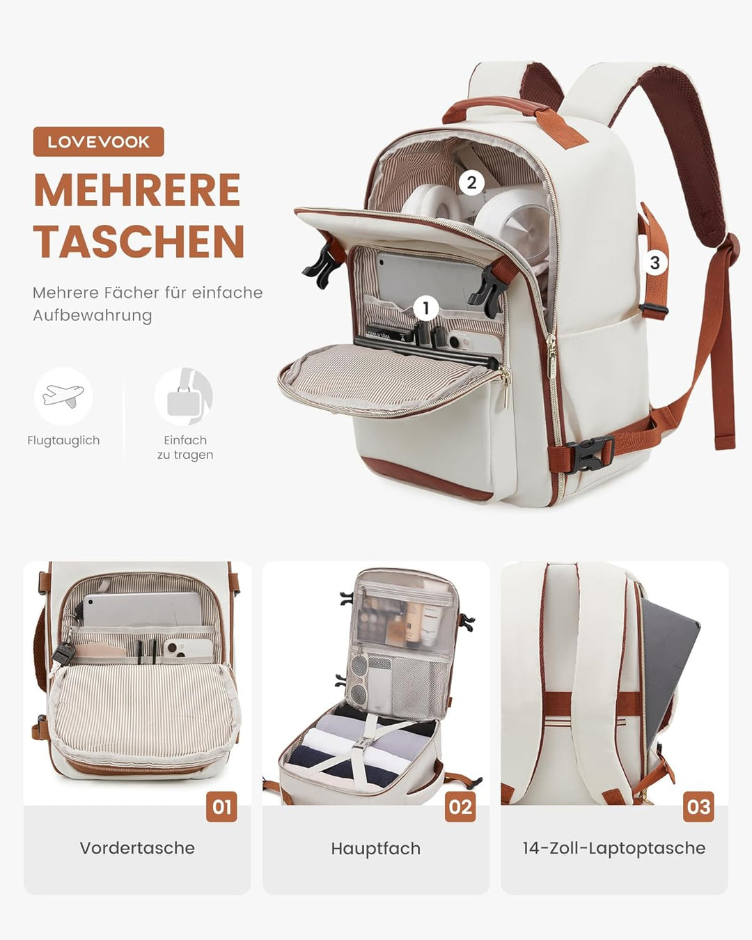 LOVEVOOK Handgepäck Rucksack 40x30x20 Ryanair, Klein Handgepäck Tasche Reiserucksack Flugzeug, Carry