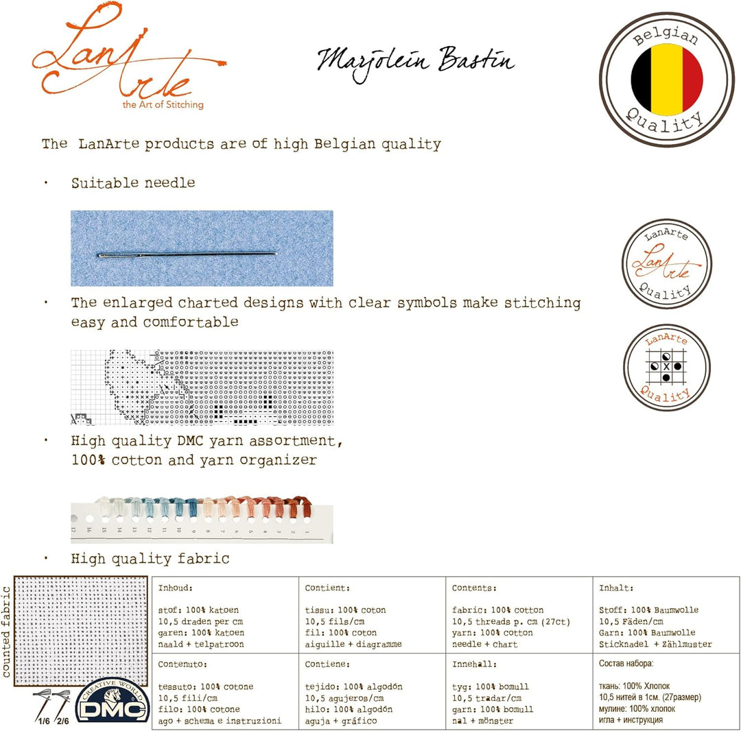 LANARTE PN Zählmusterpackung Sommerliches Bukett Kreuzstichpackung, Baumwolle, Mehrfarbig, 36 x 38 x