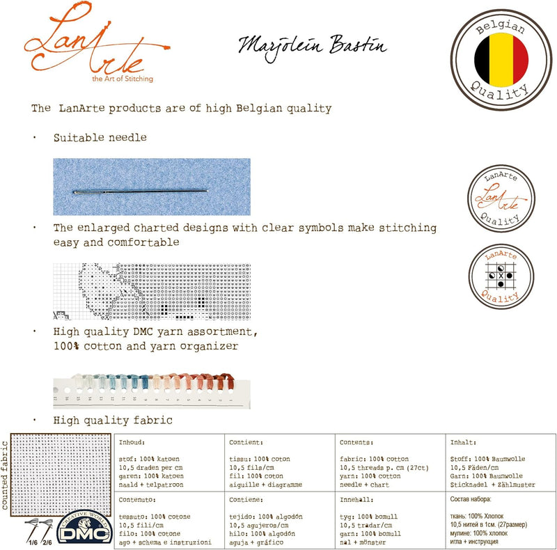 LANARTE PN Zählmusterpackung Sommerliches Bukett Kreuzstichpackung, Baumwolle, Mehrfarbig, 36 x 38 x