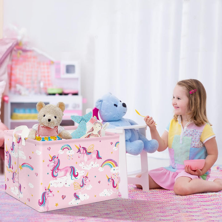 Clastyle Süsser Rosa Einhorn Mädchen Würfel Aufbewahrungskorb für Babyzimmer Wolke Herz Wasserdicht