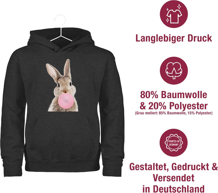 Shirtracer - Kinder Hoodie Jungen Mädchen - Hase Kaugummi I 152 7 Anthrazit Meliert, 152 7 Anthrazit
