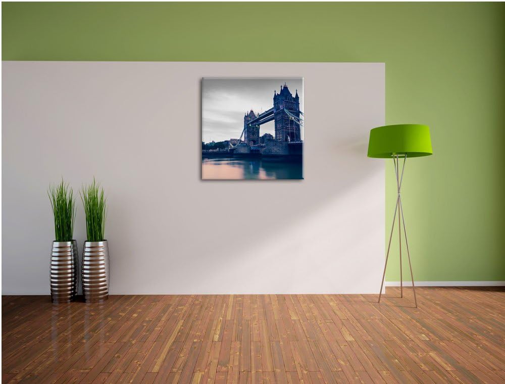 Pixxprint London Bridge über Themse schwarz/weiss, Format: 70x70 auf Leinwand, 70x70