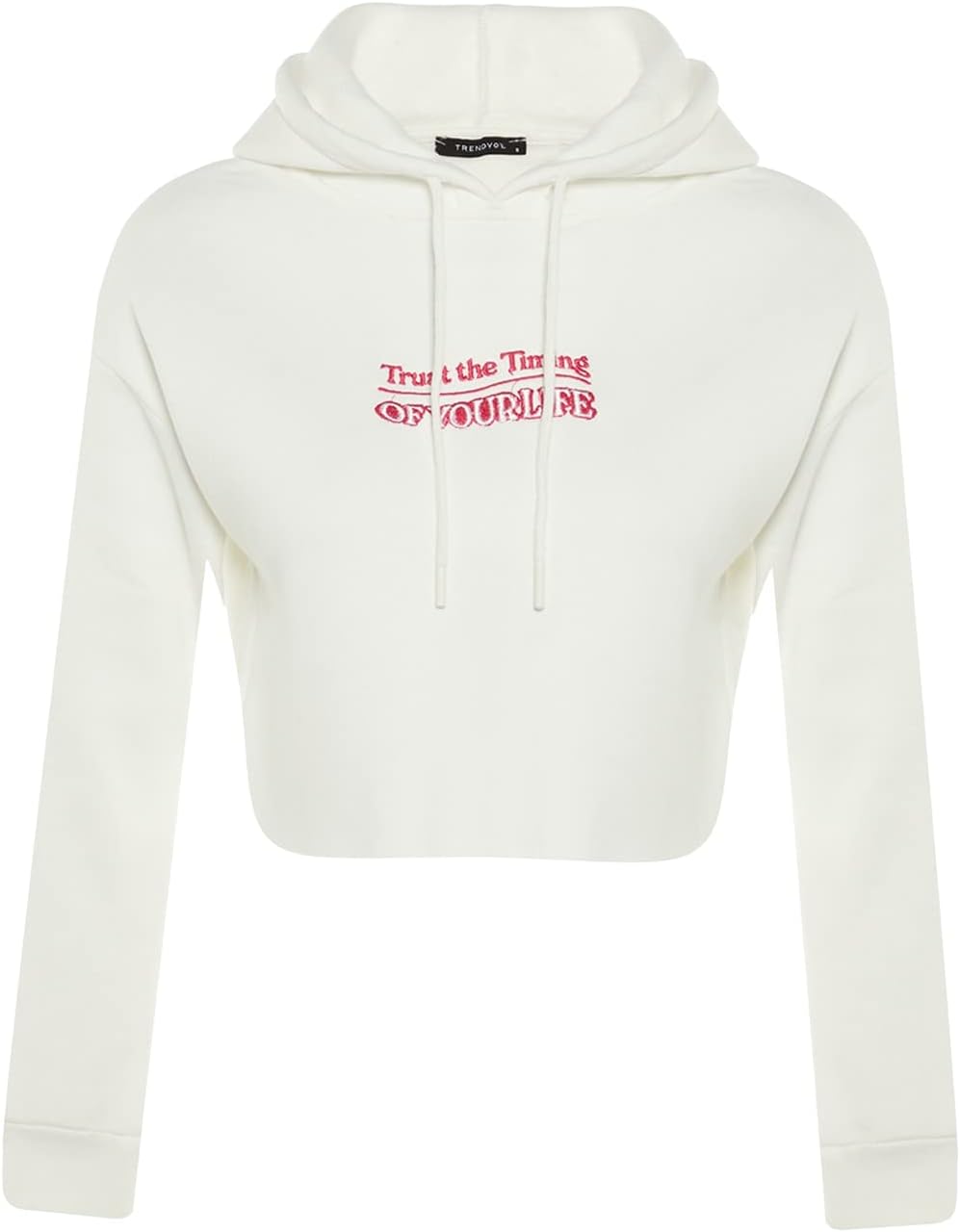 TRENDYOL Damen Hood with Slogan Schnitt Sweatshirt S Ecru, S Ecru
