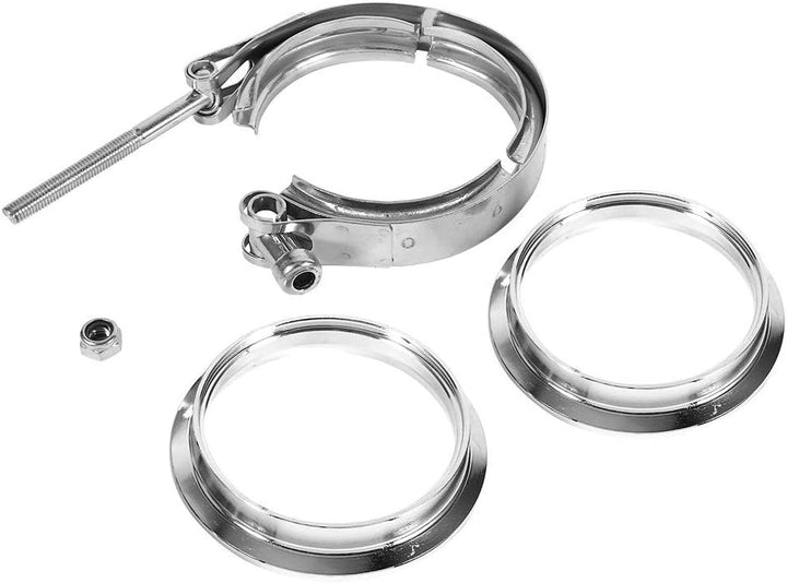 Qiilu V Band Flansch, 3 Zoll Edelstahl V Band Klemme mit 2 Flansch Kit Turbo Auspuff Down Pipe