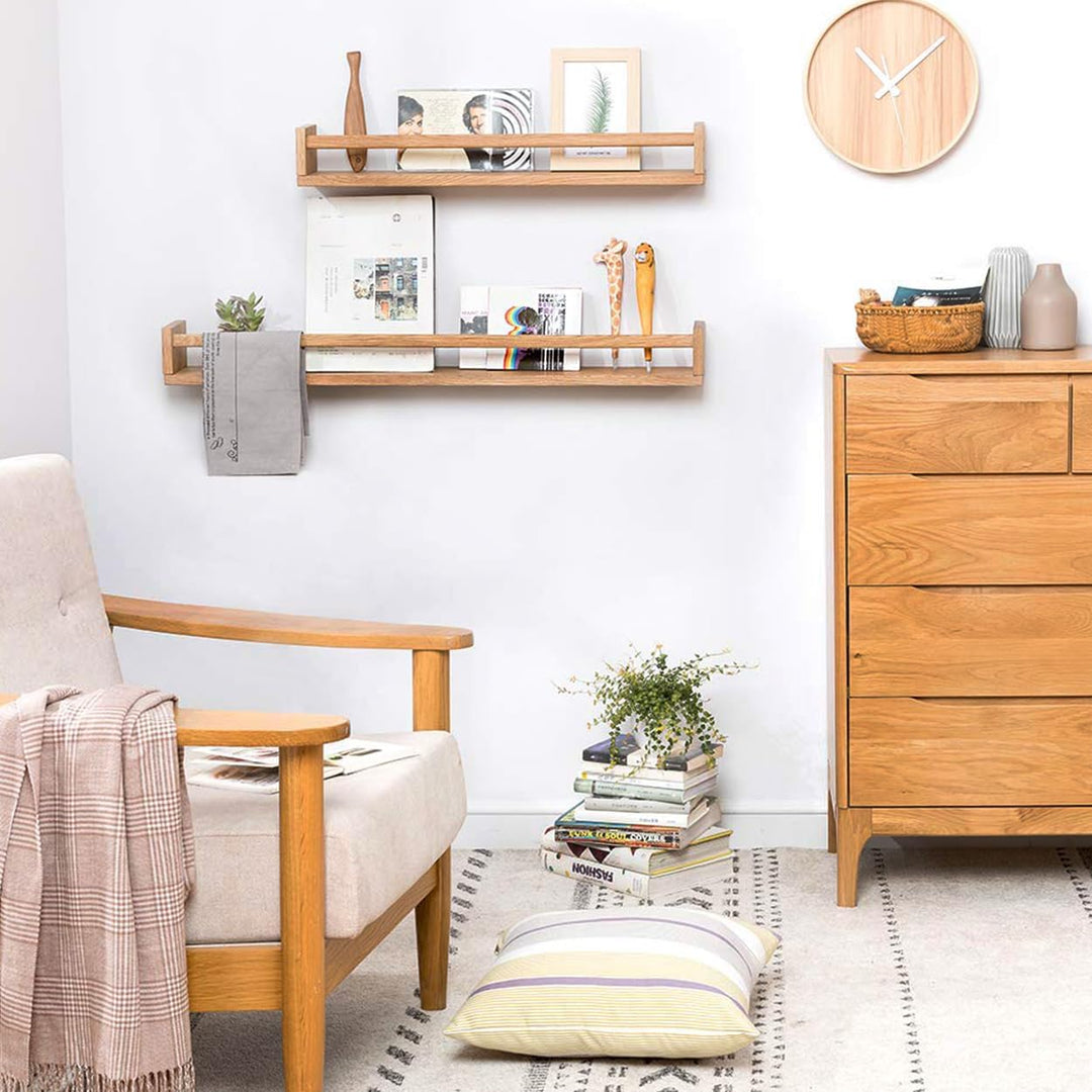 Wandregal Kinderzimmer Holz Bücherregal Wand, 60cm Wandregal Eiche Massiv für Kinderzimmer, Eiche Sc