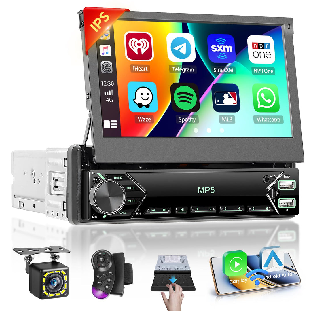 Hikity Autoradio 1 din mit Ausfahrbarem Display 7 Zoll, Radio 1 din mit Wireless Carplay Android Aut