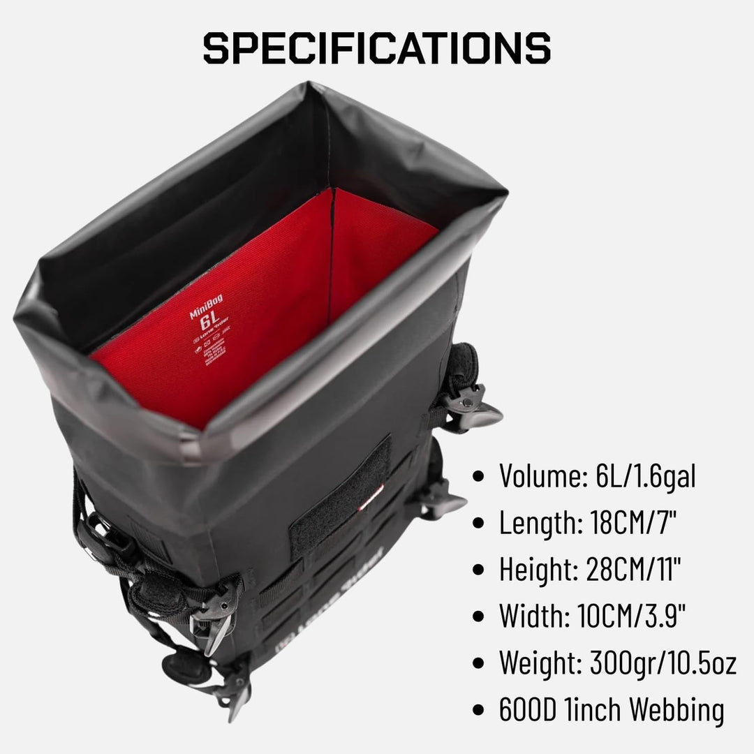 Lonerider MiniBag 6L wasserdichte Motorrad-Sturzbügeltasche – mit Hypalon MOLLE-System, Gated G-Hake
