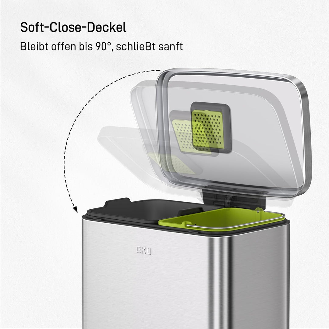 EKO Madison Mülleimer Küche, 25 + 20 Liter, Mülltrennsystem 2 Fächer, Treteimer mit Geruchsfach und