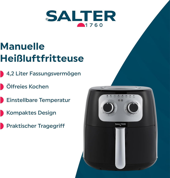 Salter manuelle 4,2-Liter-Heissluftfritteuse – ölfreier Multikocher, Heissluftzirkulation, abnehmbar