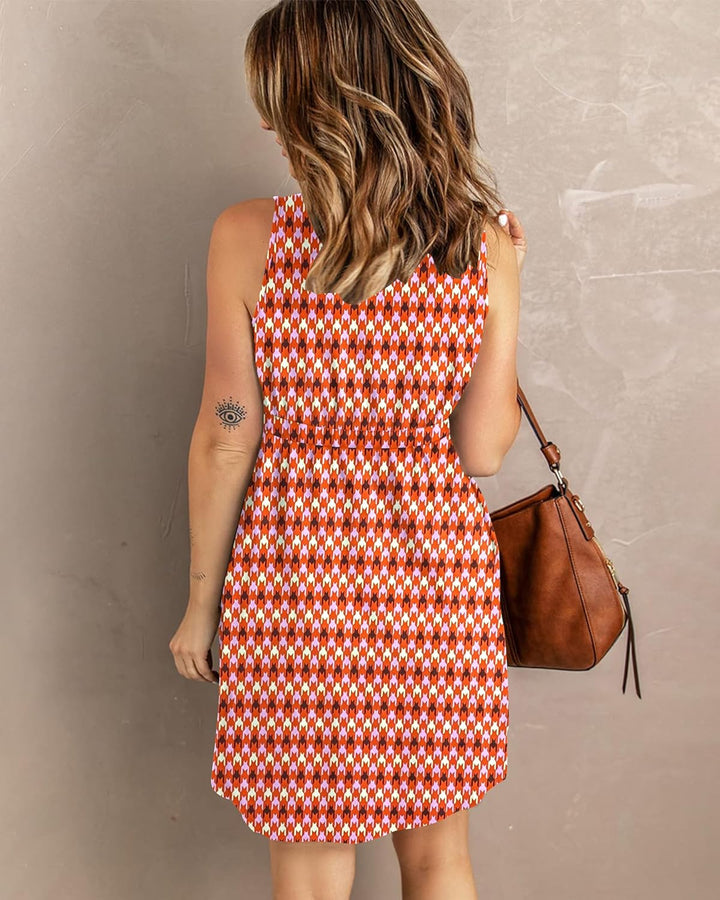 AUSELILY Sommerkleid Damen Ärmellos V-Ausschnitt Minikeid Casual Button Down Strandkleid mit Taschen