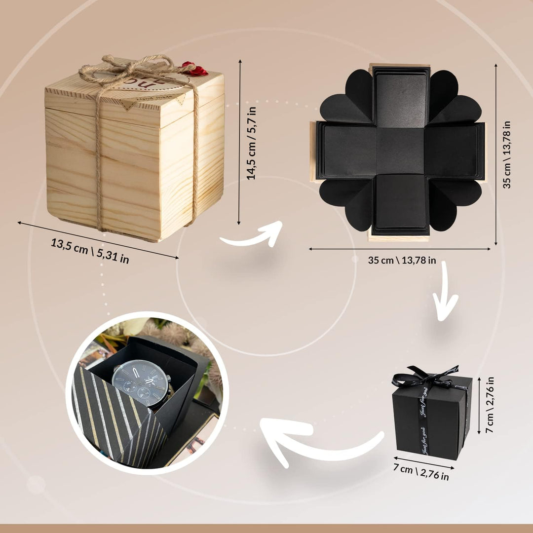 WoodExplosionBox Holzkiste Explosion Box Überraschungsbox – DIY Geburtstag Geschenk Box – Explosions