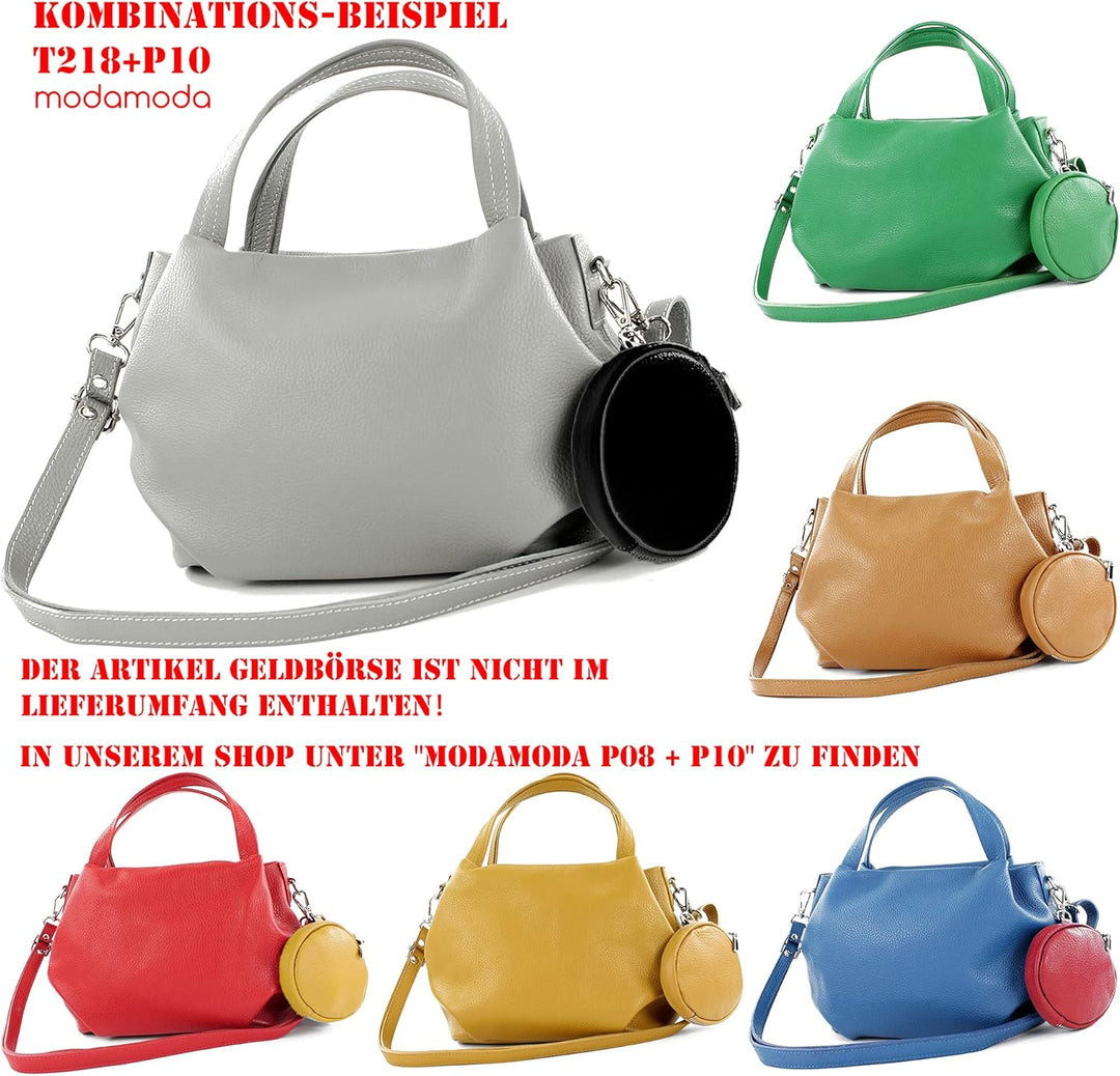 modamoda de - T218 - ital. Damen Henkeltasche Klein Leder Bordeauxrot Dunkel, Bordeauxrot Dunkel