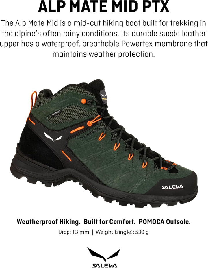 Salewa Herren Ms Alp Mate Mid PTX Trekking-& Wanderstiefel 40 EU Thyme Black, 40 EU Thyme Black