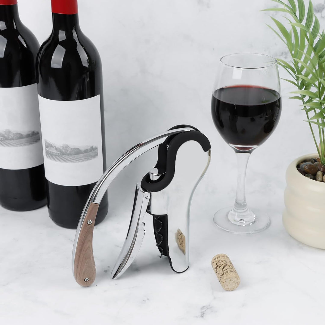 KAYCROWN Weinflaschenöffner aus Edelstahl, vertikaler Hebel-Korkenzieher mit integriertem Folienschn