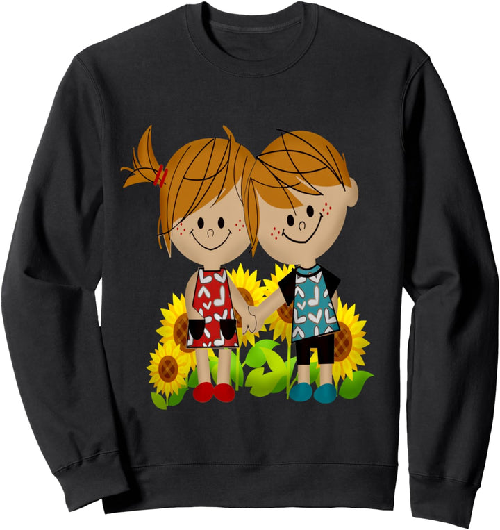 Mädchen tragen Rot, Junge in Blau, Sonnenblumen zu. Sweatshirt