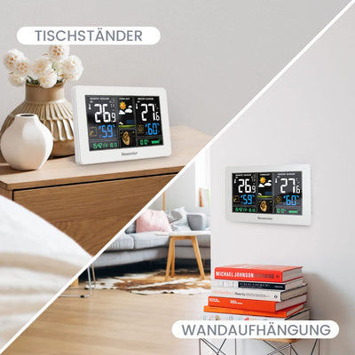Newentor Wetterstation Funk mit 3 Aussensensoren - Funkwetterstation mit Wettervorhersage, Temperatu