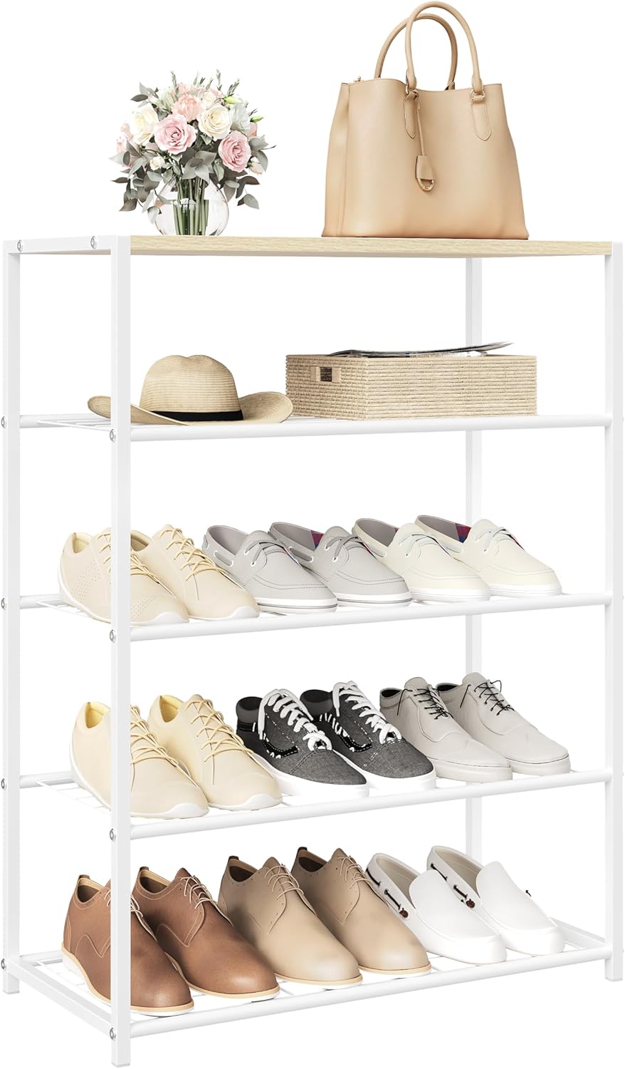 WOLTU Schuhregal mit 4 Ebenen, Schuhständer Metall, Schuhaufbewahrung platzsparend, Schuhorganizer f